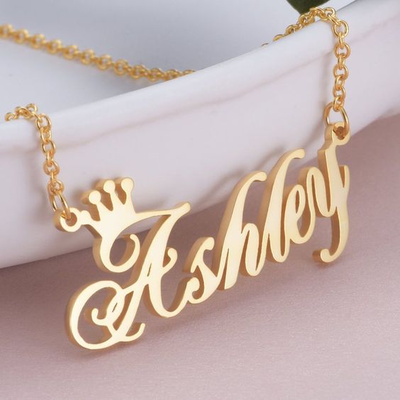 Personalized Gold Plated Name Necklace with Crown