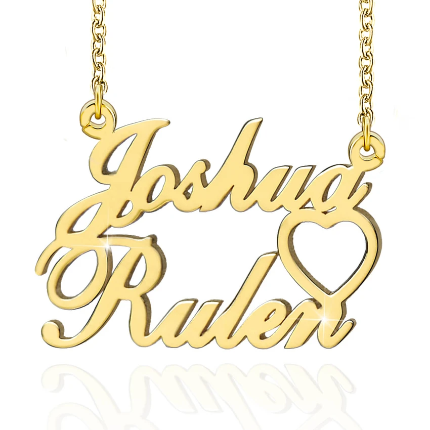 Personalized Gold Plated Double Name heart Necklace (Features two names)