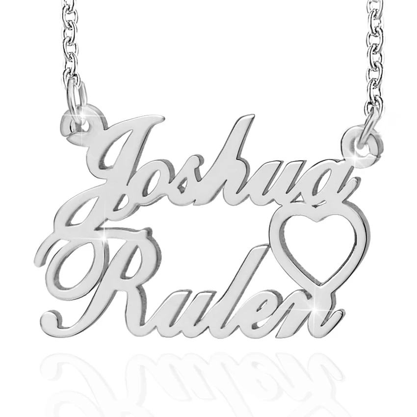 Personalized Silver Double Name heart Necklace (Features two names)