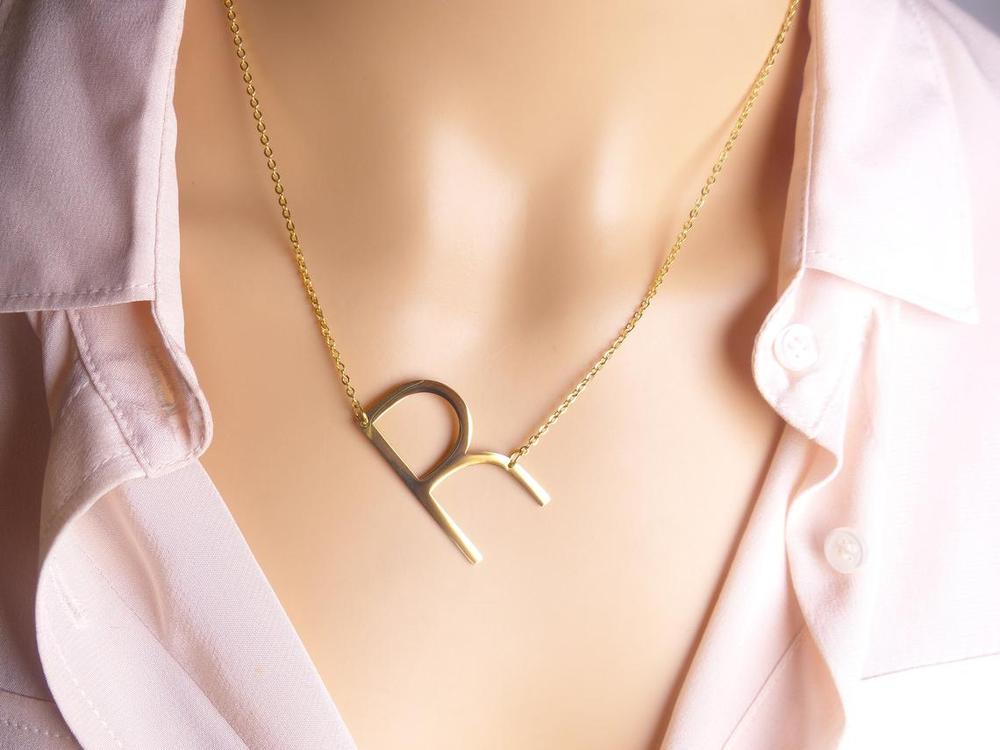 Gold Initial Letter Necklace in Matte Finish