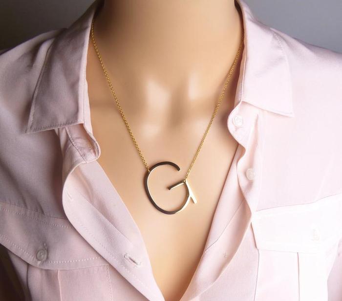 Gold Initial Letter Necklace in Matte Finish