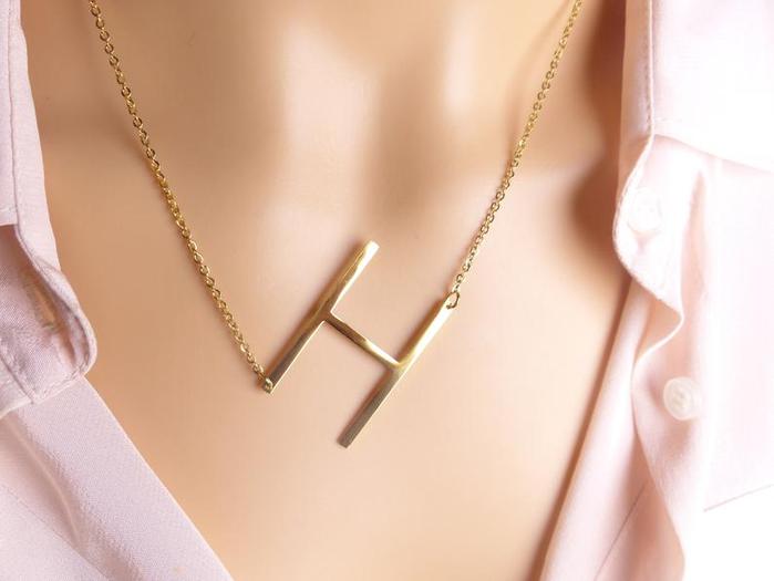 Gold Initial Letter Necklace in Matte Finish