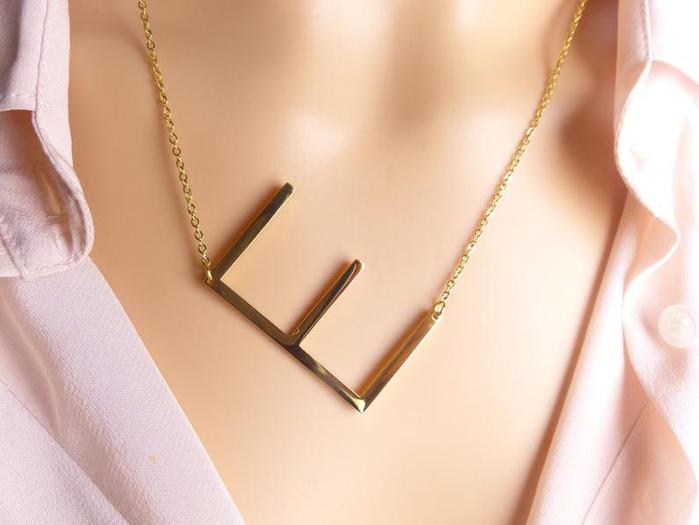 Gold Initial Letter Necklace in Matte Finish