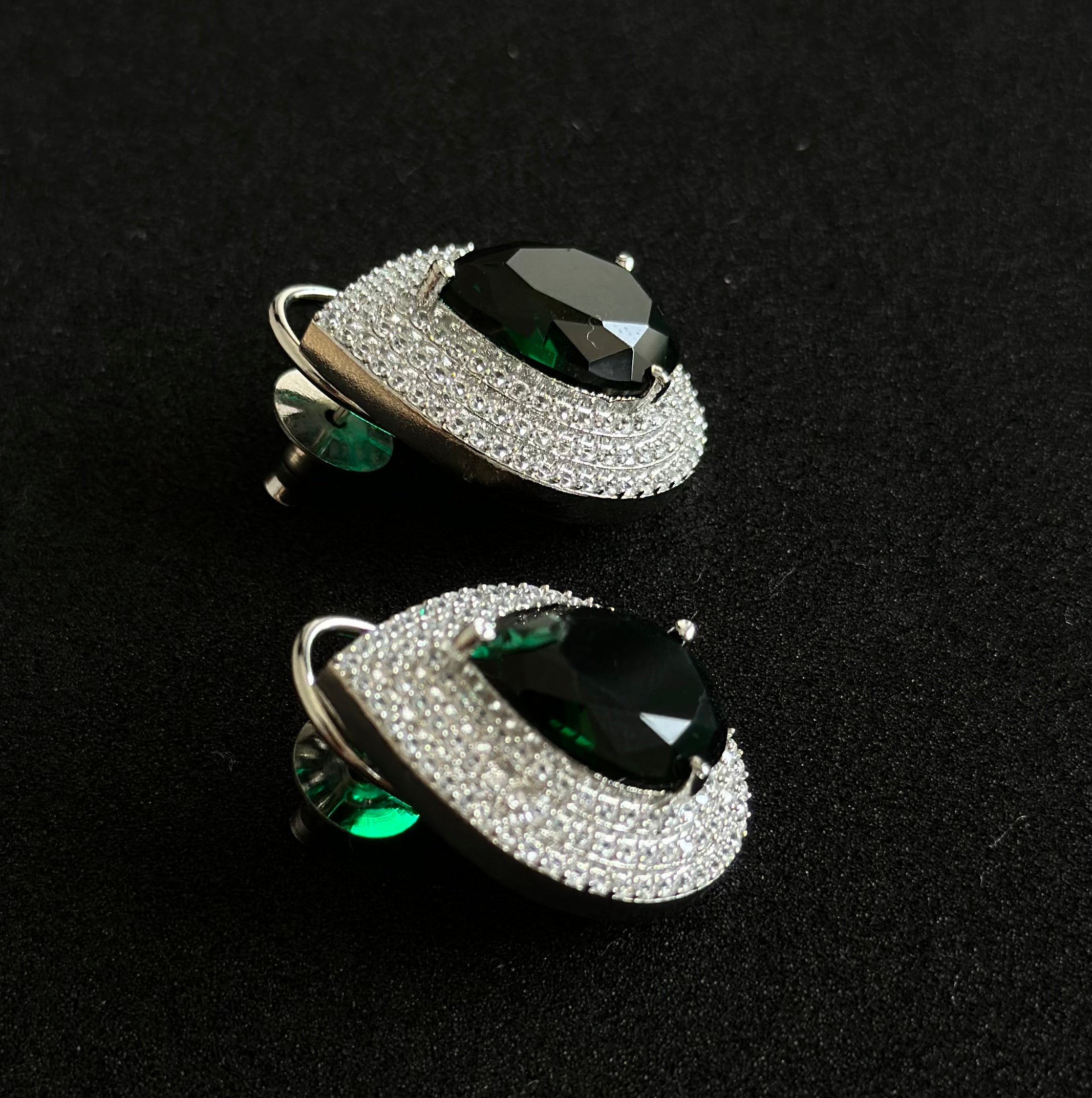 White Diamond Green Stud Earrings