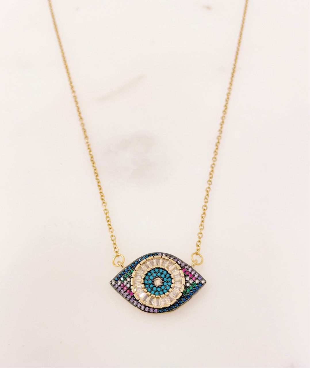 Ikasiya Multi Crystal Studded Evil Eye Necklace