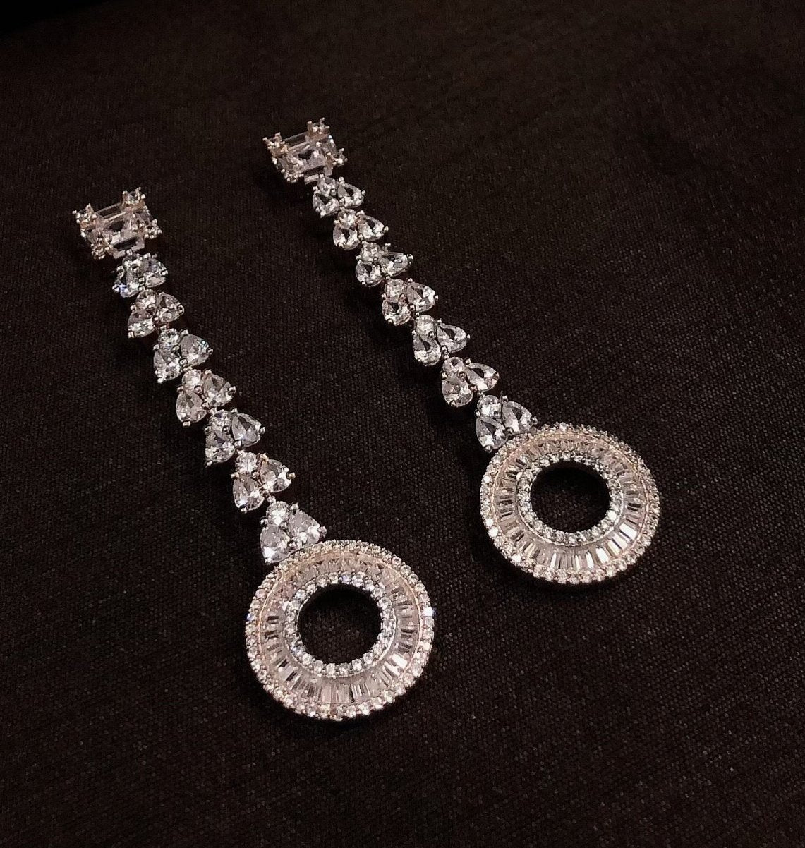 Long Diamond Chandelier  Earrings baguettes