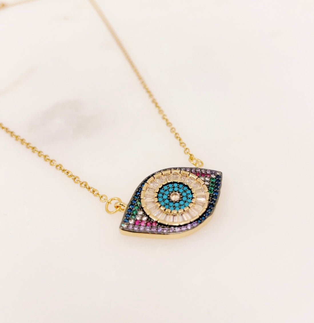 Evil-eye pendant necklace - 15k Vermeil Gold, Blue Sapphire & Cubic Zi –  FaceTreasures