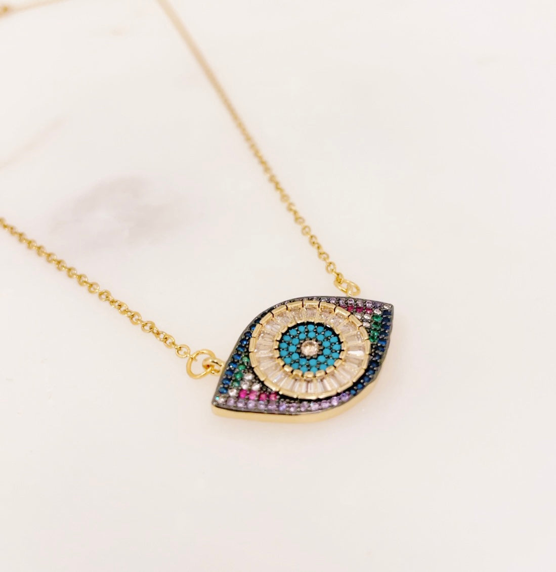 Ikasiya Multi Crystal Studded Evil Eye Necklace