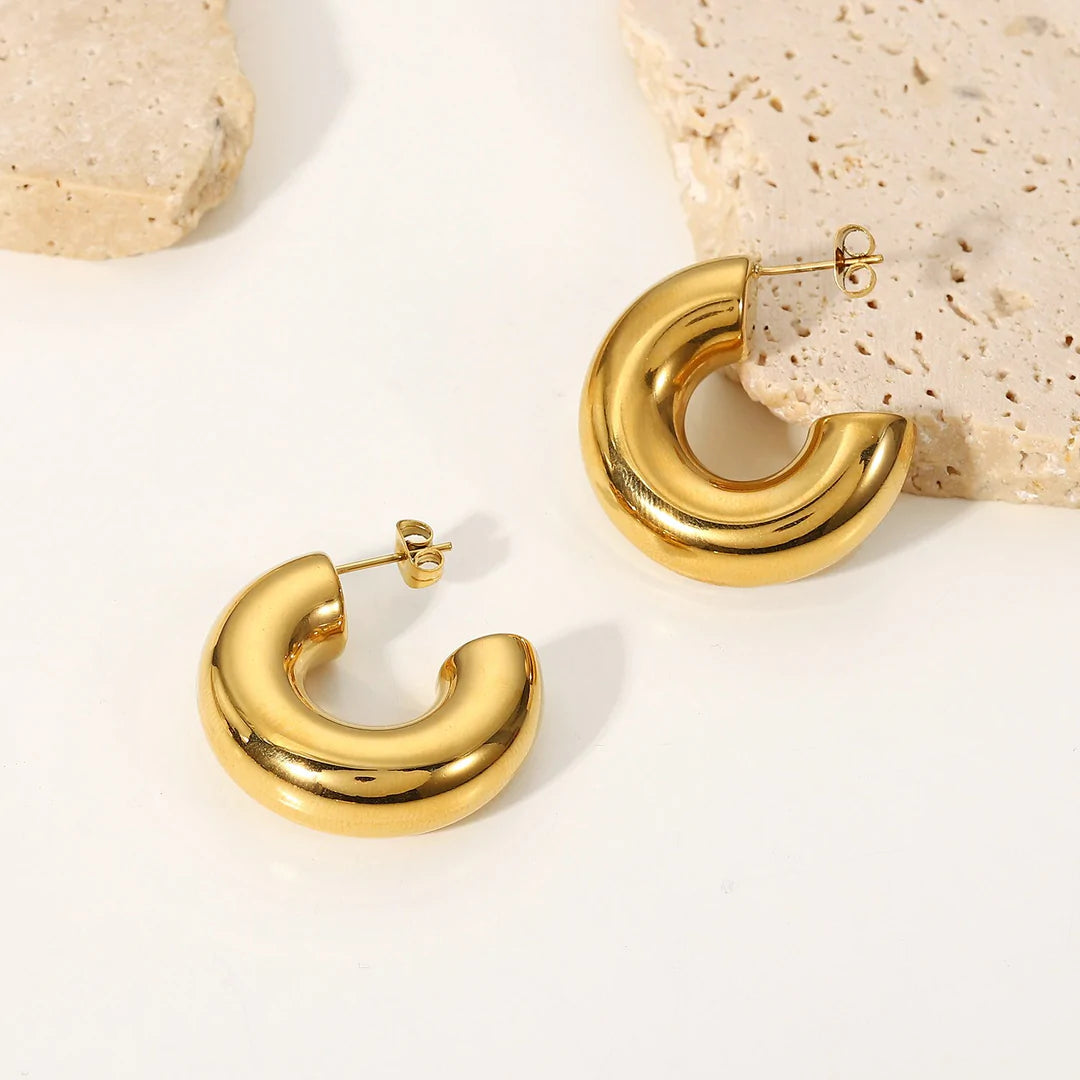 Ikasiya Curved Statement 18k Gold Plated Hoop Earrings