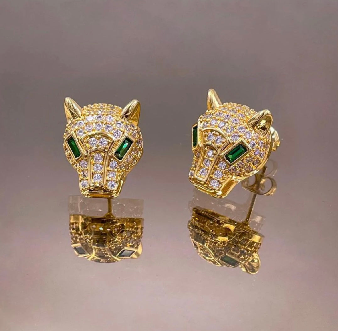 Ikasiya 18k Gold Plated Panther Stud Earrings