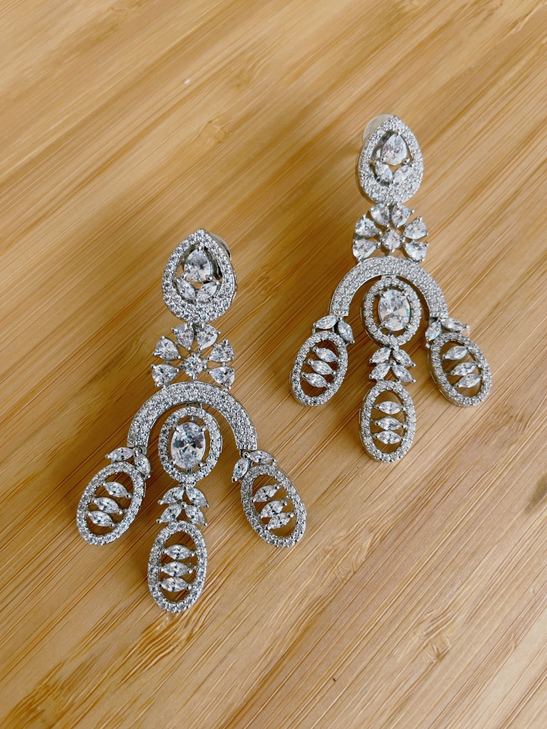 White Diamond Long Dangler Earrings