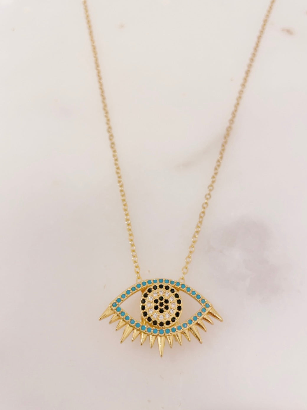 Ikasiya Turq Crystal Studded Evil Eye Necklace