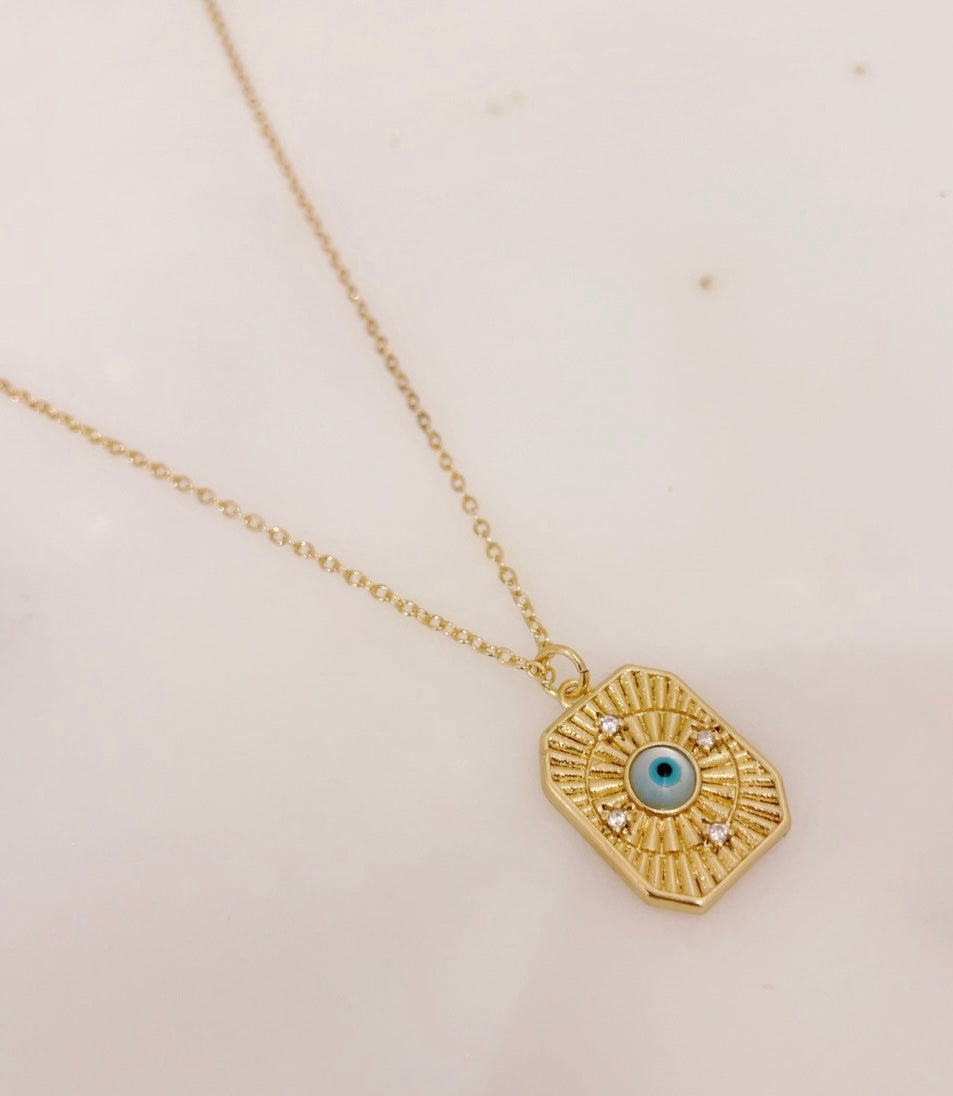 Ikasiya Turq Gold Textured Evil Eye Necklace