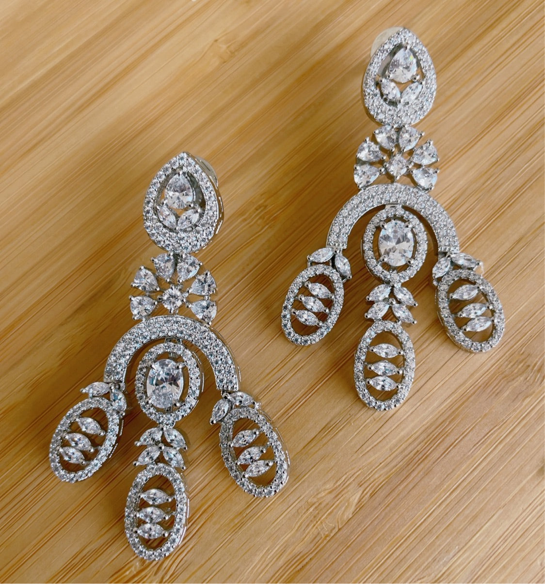 White Diamond Long Dangler Earrings