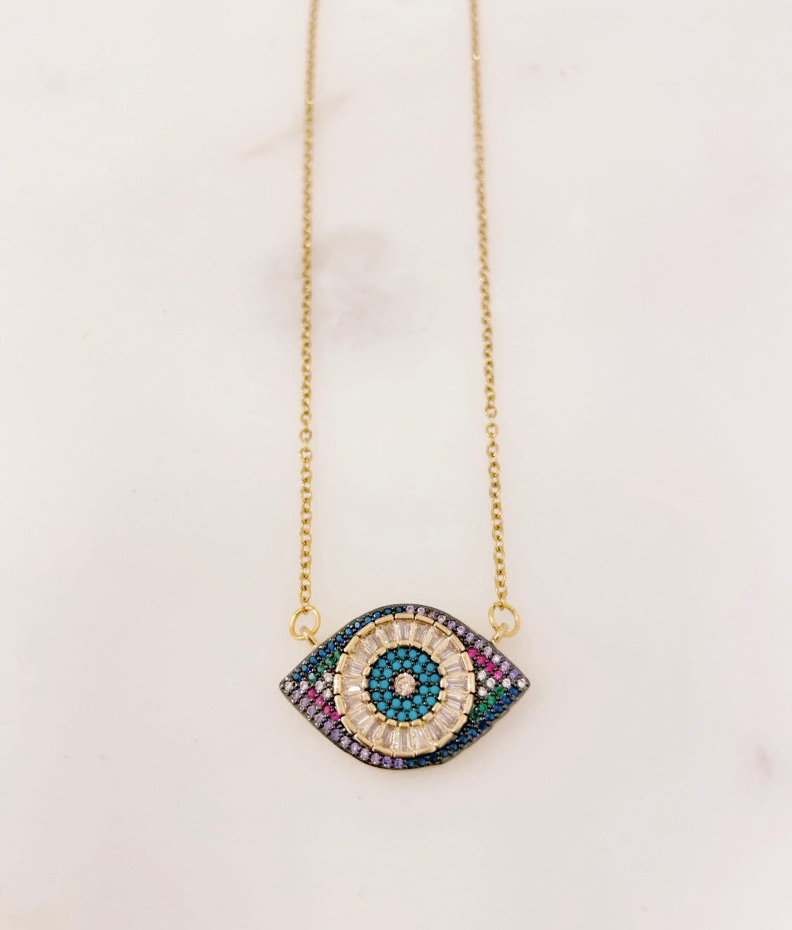 Ikasiya Multi Crystal Studded Evil Eye Necklace