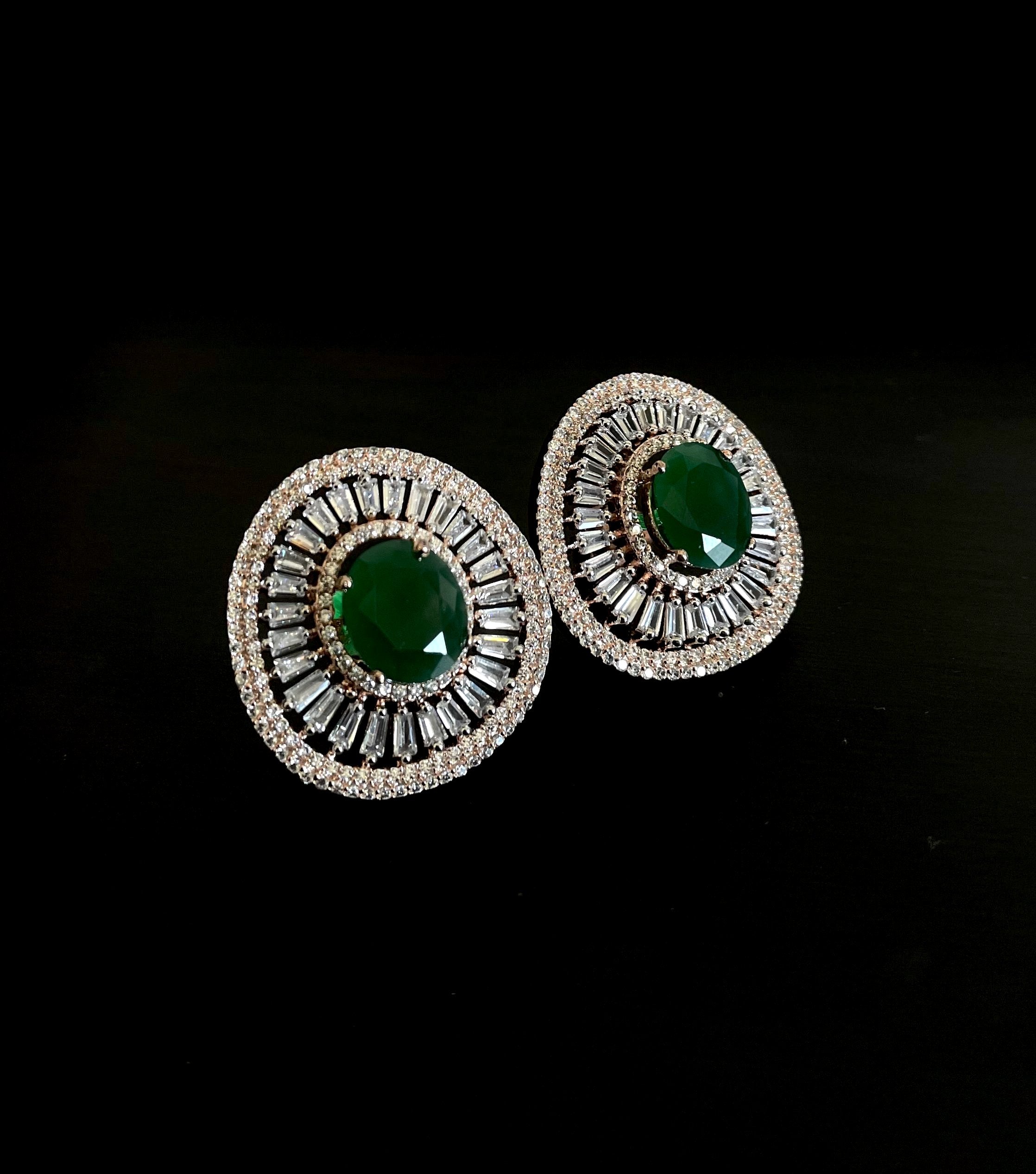 Green Drop Shape Studded Gold Earrings  Modish Boutique
