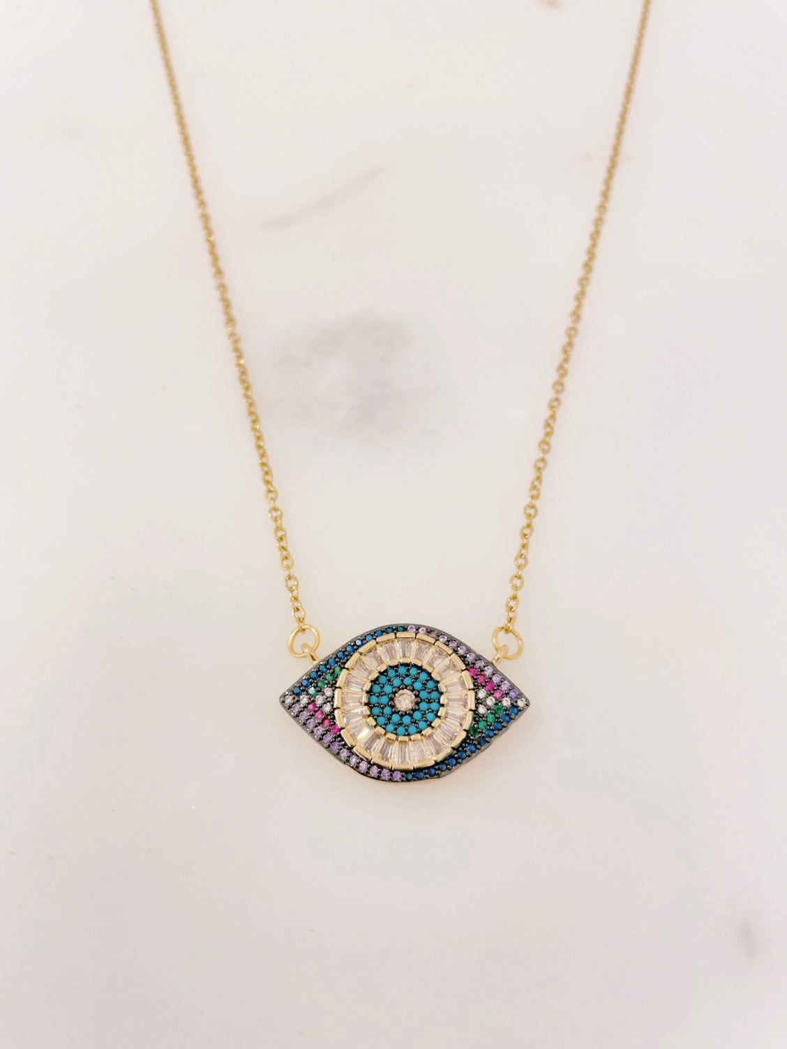 Ikasiya Multi Crystal Studded Evil Eye Necklace