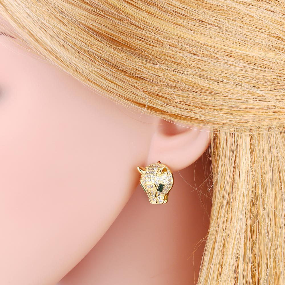 Ikasiya 18k Gold Plated Panther Stud Earrings