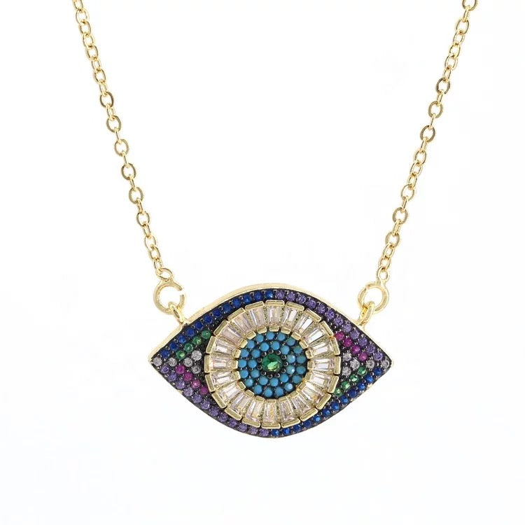 Ikasiya Multi Crystal Studded Evil Eye Necklace