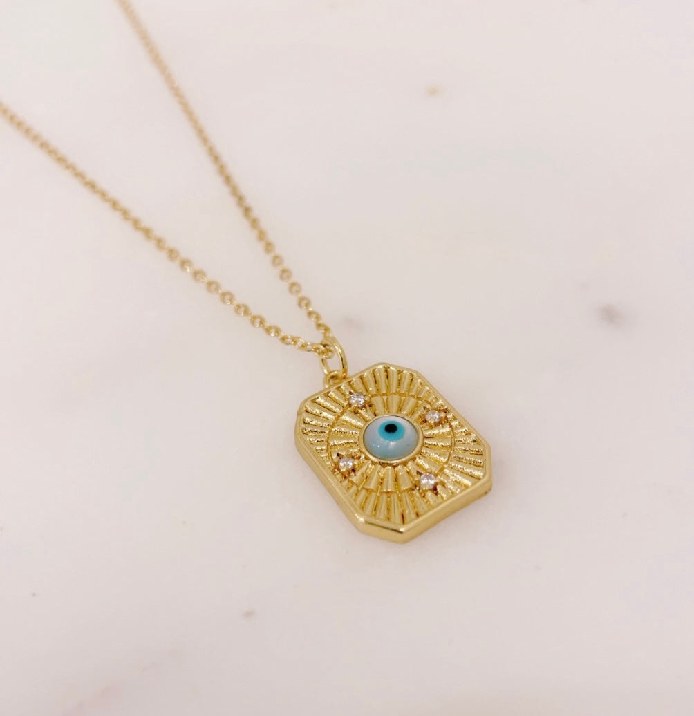 Ikasiya Turq Gold Textured Evil Eye Necklace