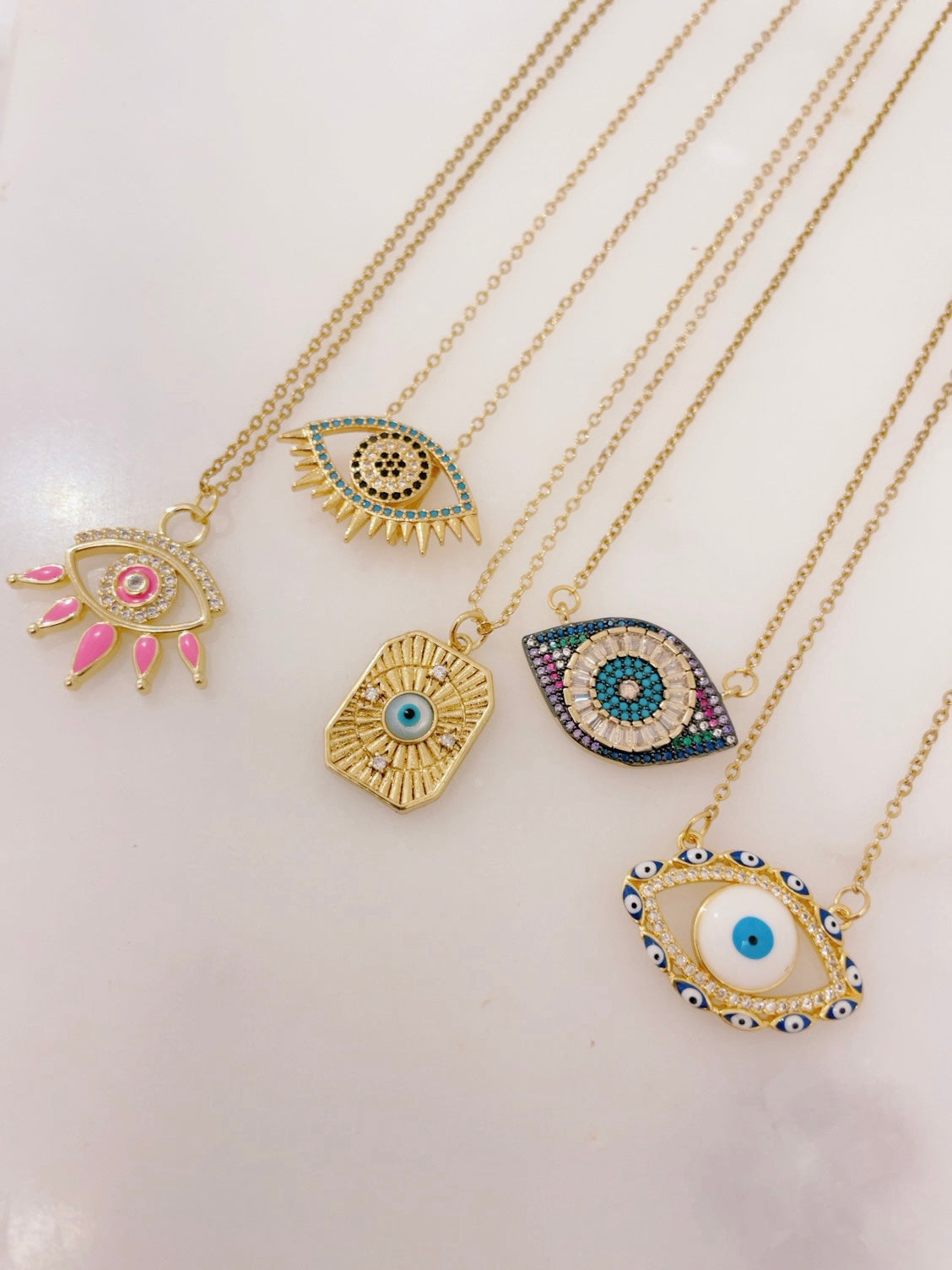 Ikasiya Turq Gold Textured Evil Eye Necklace