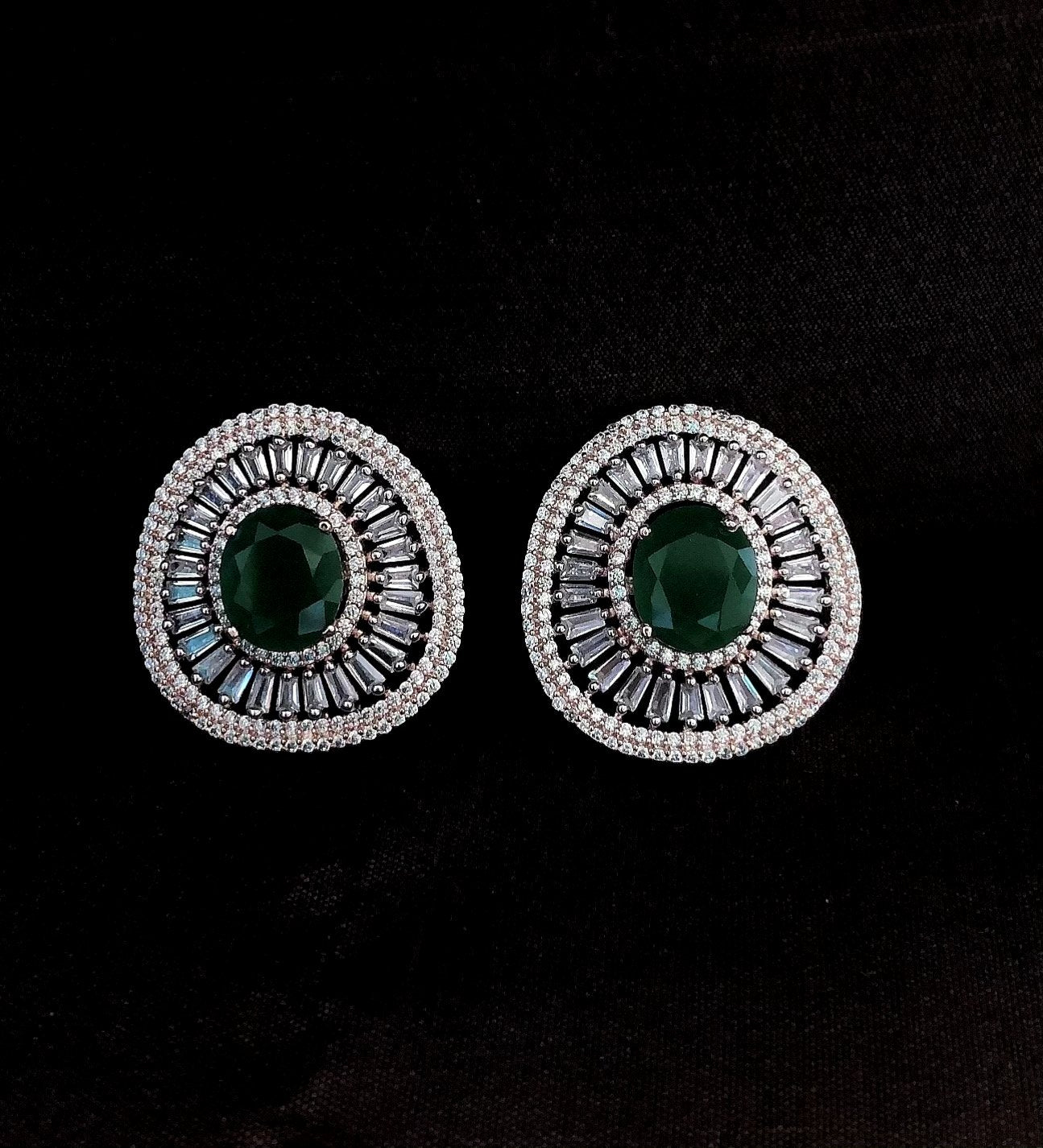 Emerald Green Diamond Stud Earrings