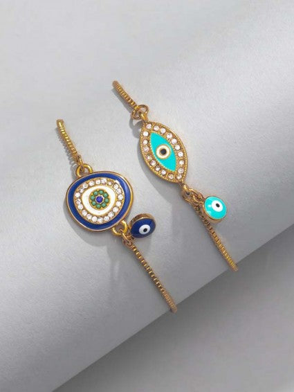 Ikasiya Blue & Gold Evil Eye Bracelet